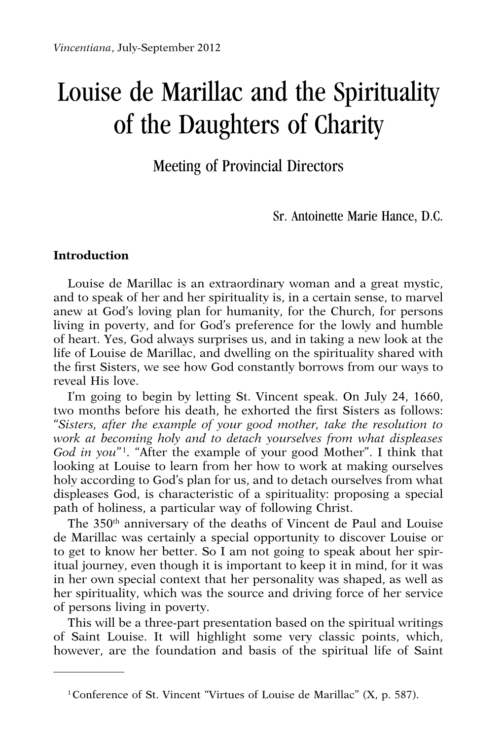 Louise De Marillac and the Spirituality of the Daughters of Charity