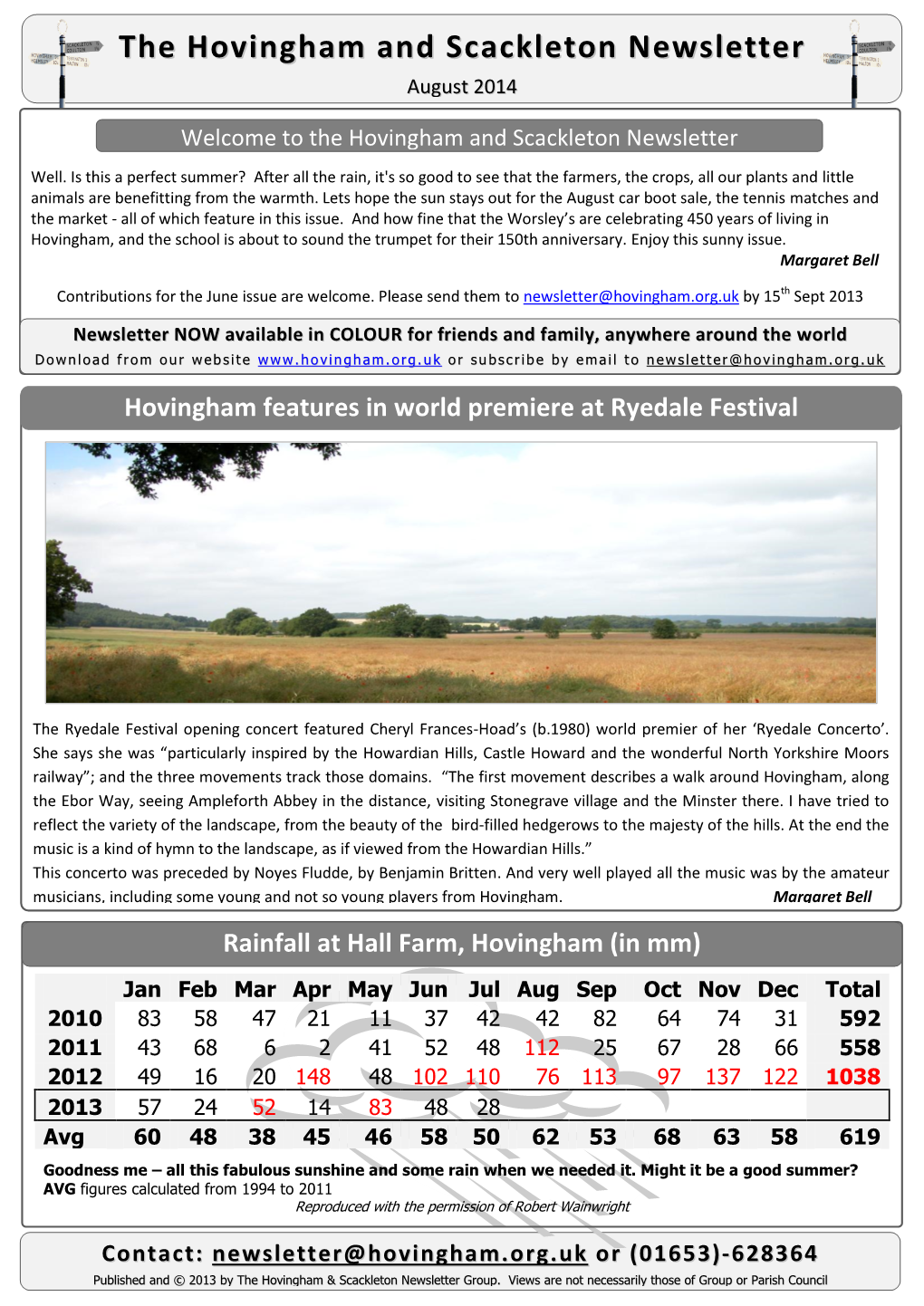 The Hovingham and Scackleton Newsletter August 2014