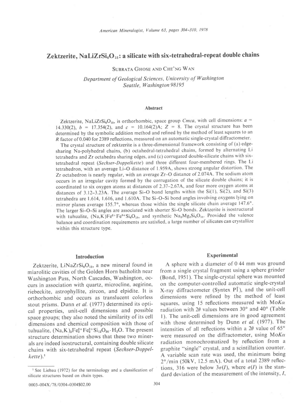 Zektzerite, Nalizrsiuo,U: a Silicate with Six-Tetrahedral-Repeat Double