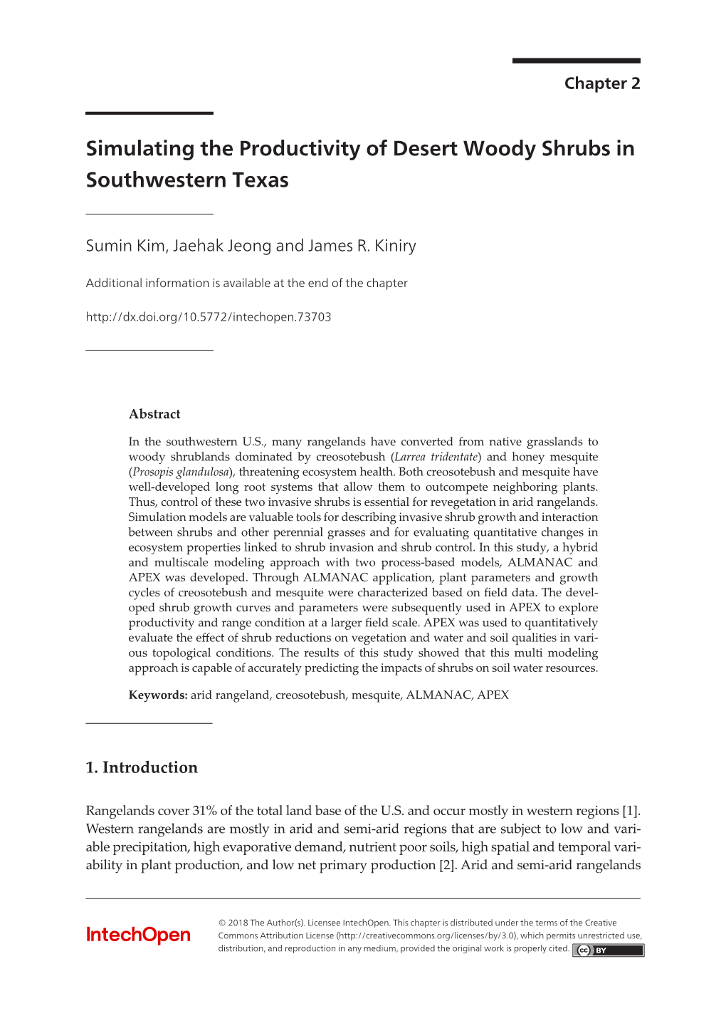 Simulating the Productivity of Desert Woody Shrubs in Southwestern Texas