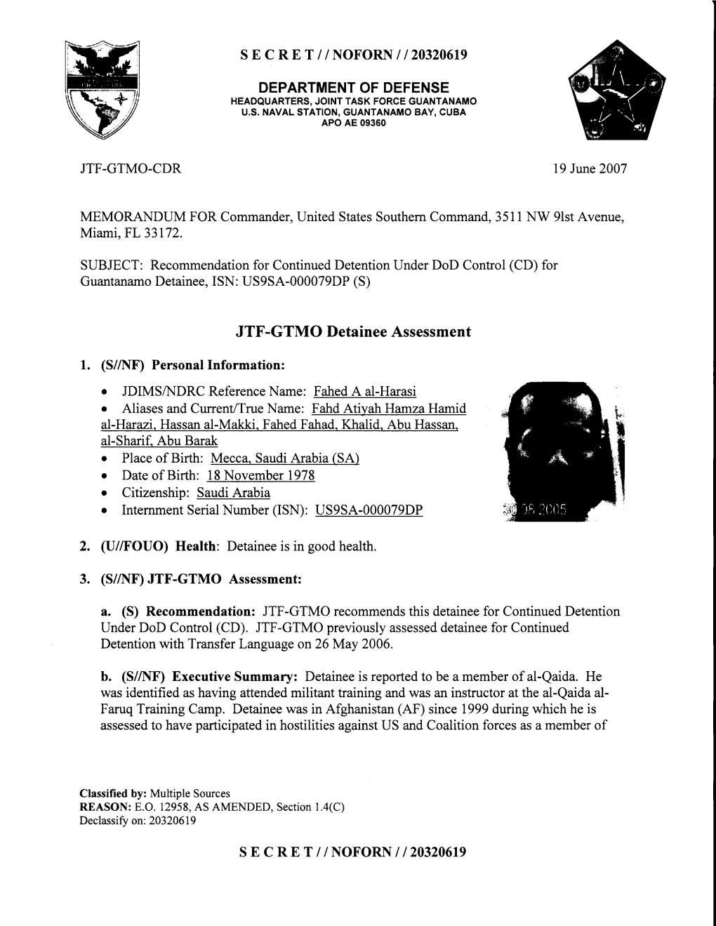 JTF-GTMO Detainee Assessment