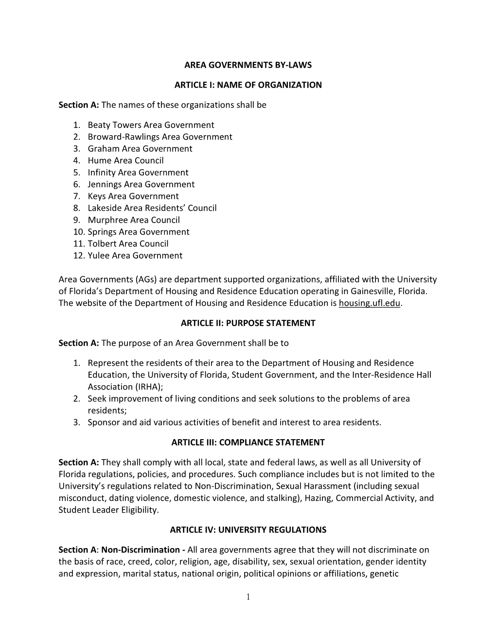 Area Government By-Laws; B