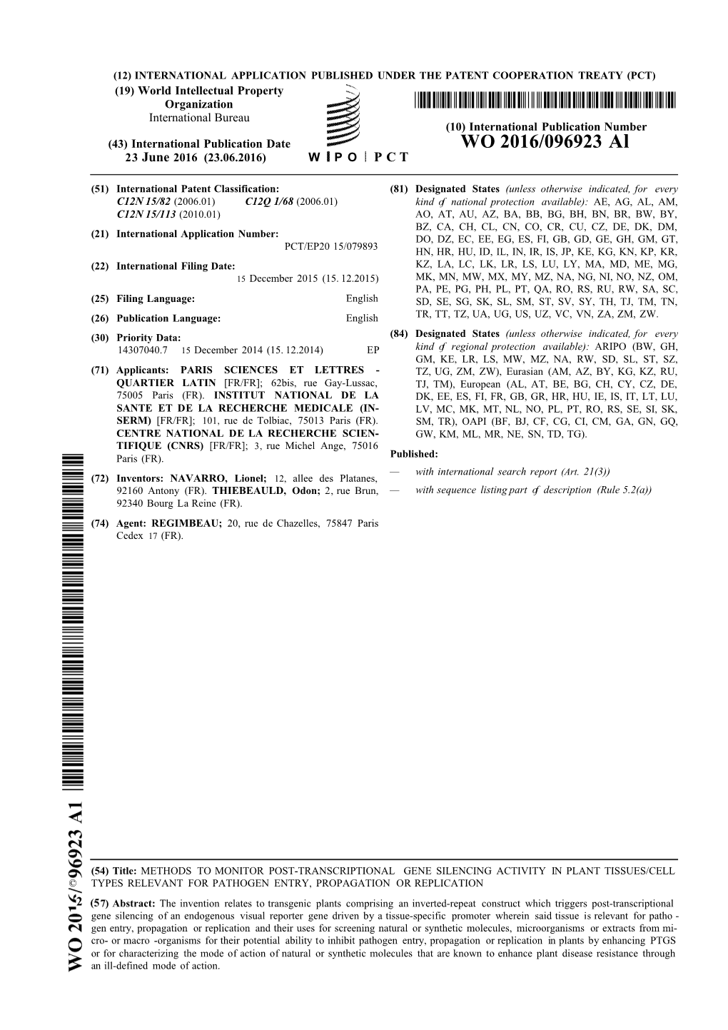 WO 2016/096923 Al 23 June 2016 (23.06.2016) W P O P C T