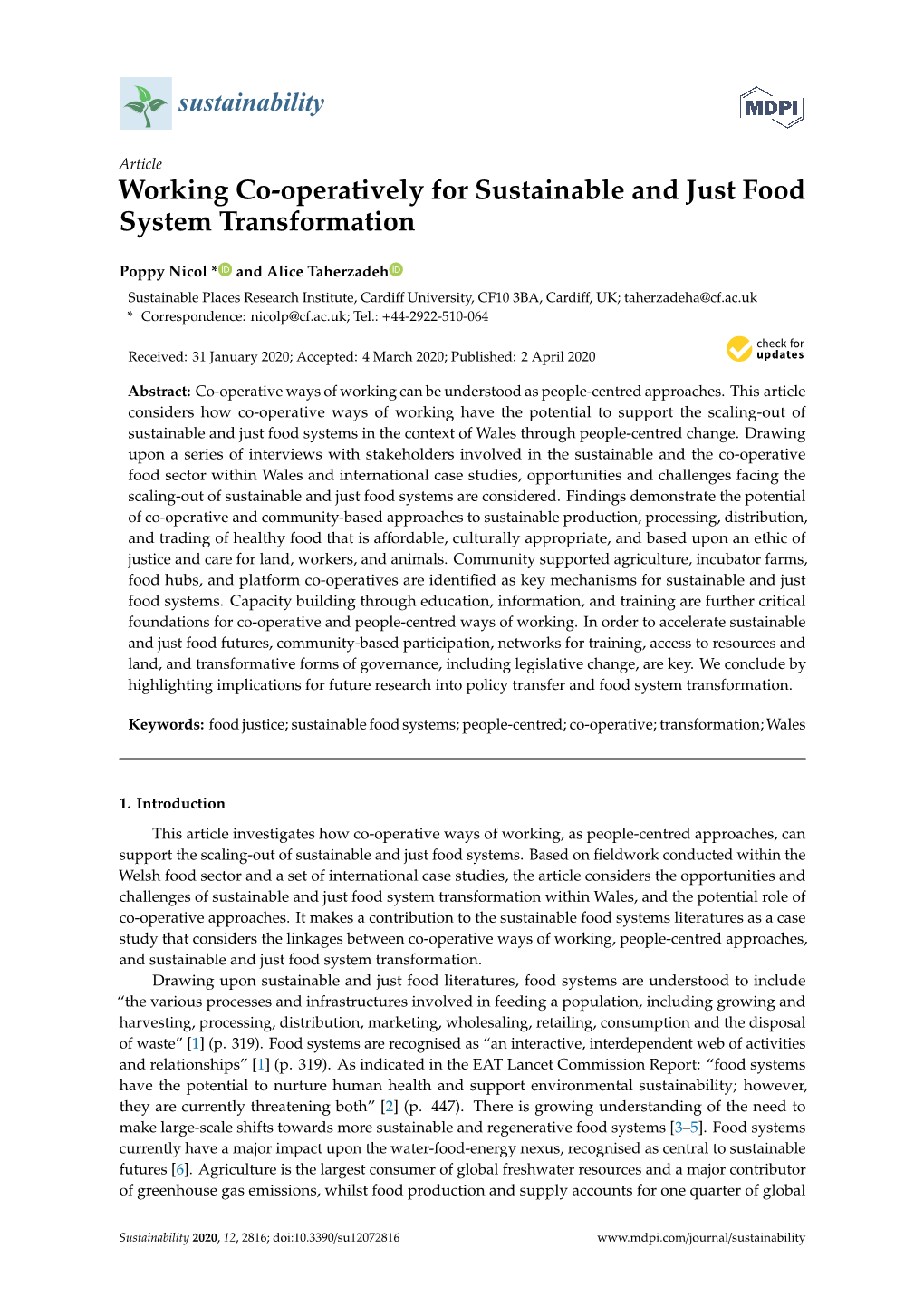 Working Co-Operatively for Sustainable and Just Food System Transformation