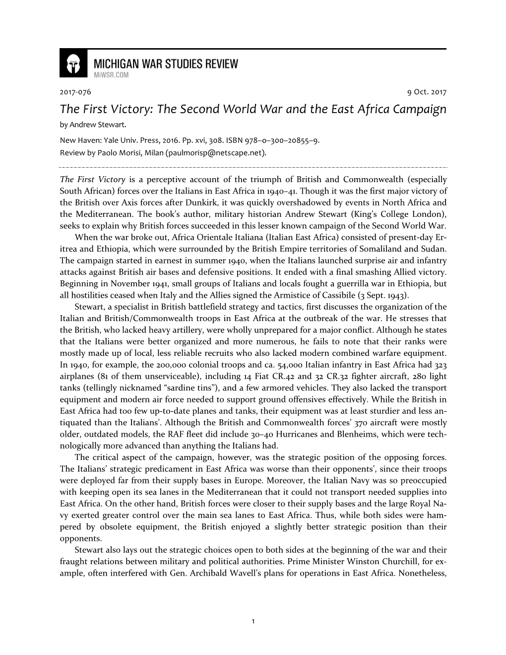 The Second World War and the East Africa Campaign by Andrew Stewart