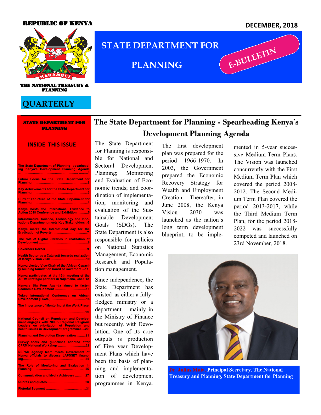 State Department for Planning E-Bulletin December, 2018