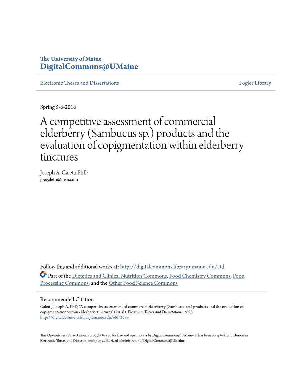 Products and the Evaluation of Copigmentation Within Elderberry Tinctures Joseph A