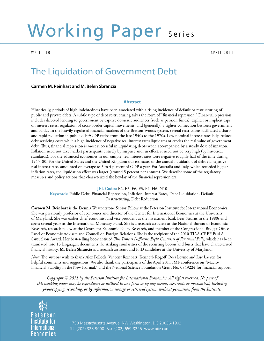 Working Paper 11-10: the Liquidation of Government Debt