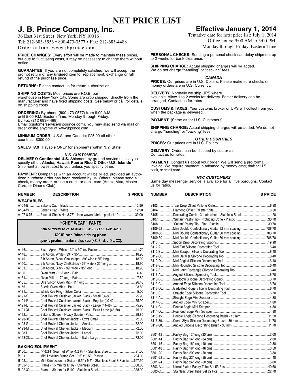 Price List 7/03