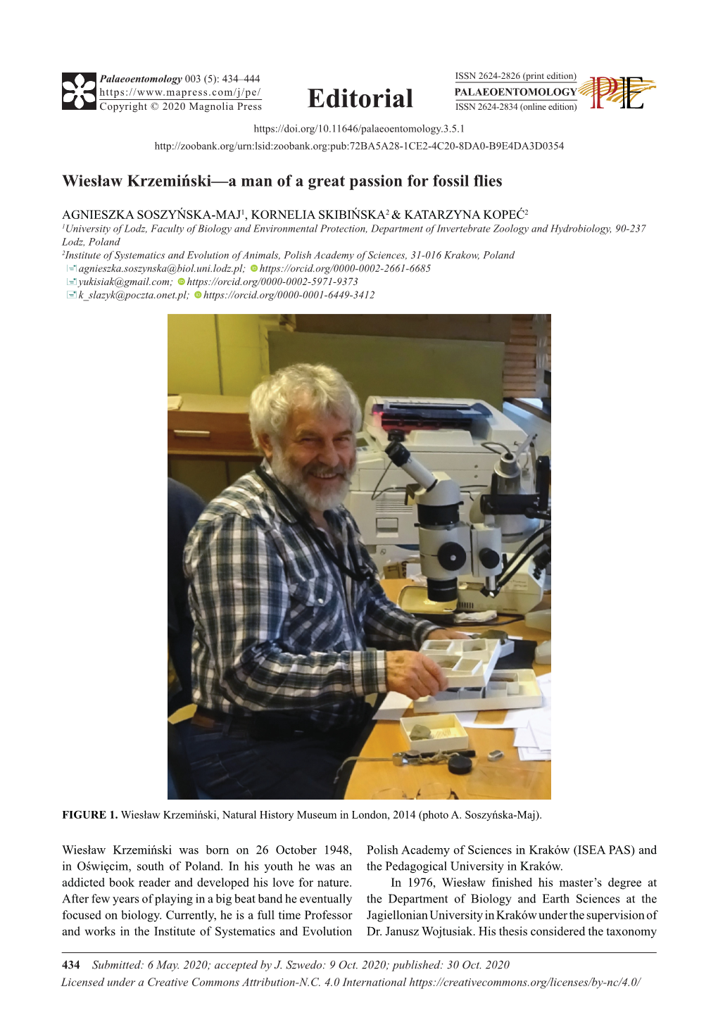 Wiesław Krzemiński—A Man of a Great Passion for Fossil Flies