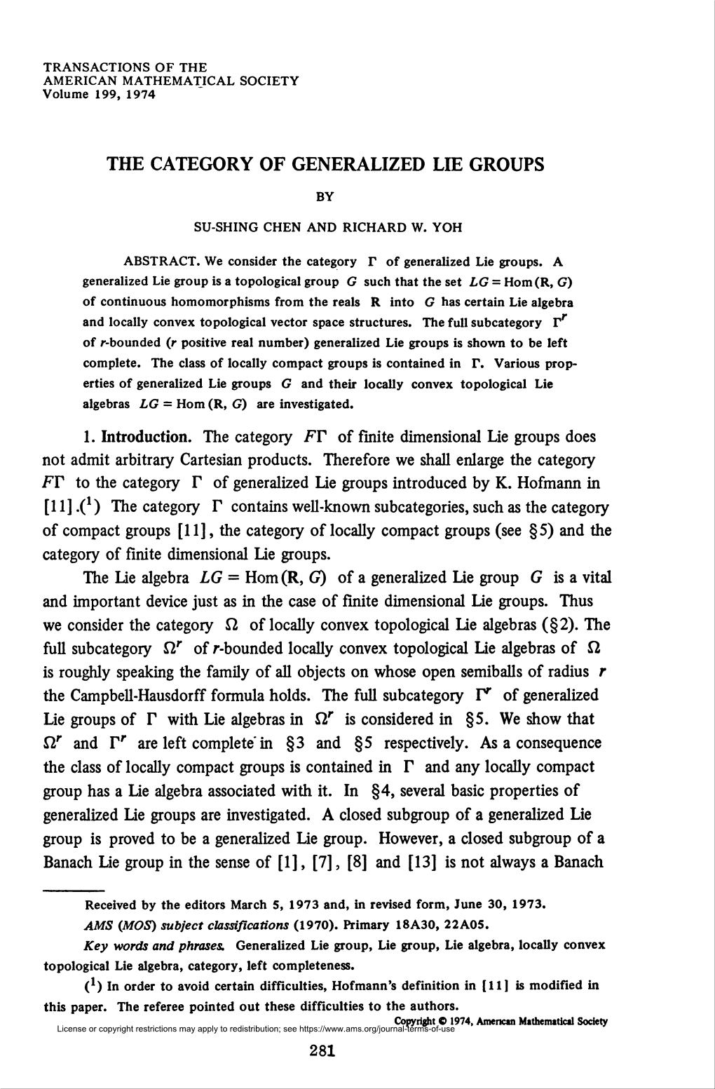 The Category of Generalized Lie Groups 283