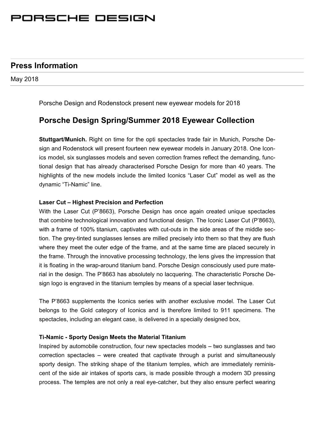 Porsche Design and Rodenstock Present New Eyewear Models for 2018