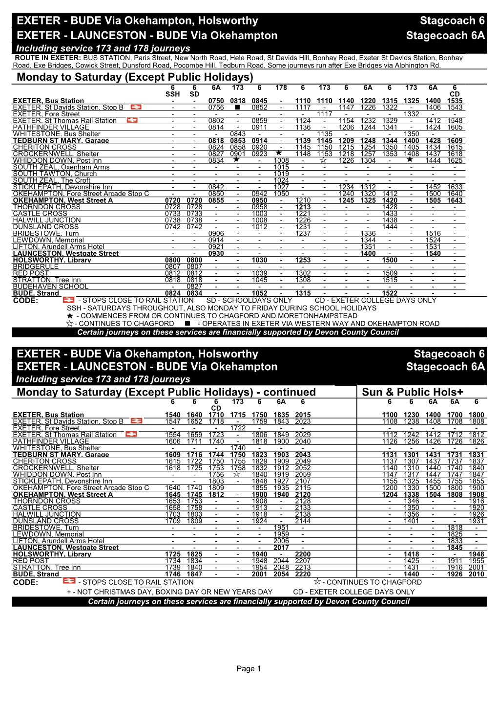 BUDE Via Okehampton, Holsworthy Stagcoach 6 EXETER