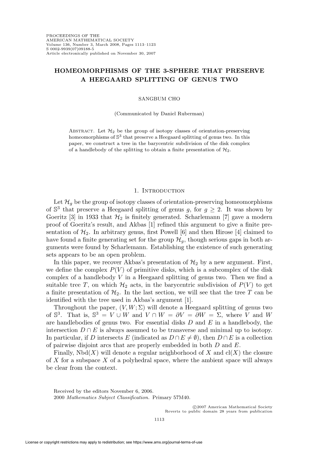 Homeomorphisms of the 3-Sphere That Preserve a Heegaard Splitting of Genus Two