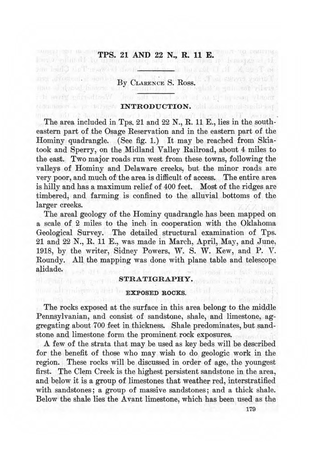 TPS. 21 and 22 N., R. 11 E. by CLARENCE S. ROSS. INTRODUCTION. the Area Included in Tps. 21 and 22 N., R. 11 E., Lies in The