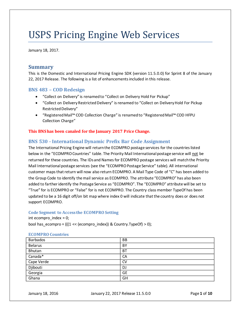 USPS Pricing Engine Web Services