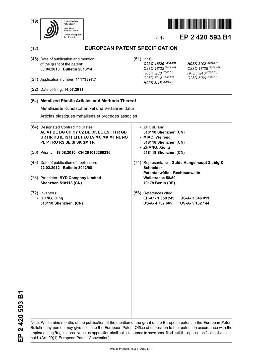 Metalized Plastic Articles and Methods Thereof Metallisierte Kunststoffartikel Und Verfahren Dafür Articles Plastiques Métallisés Et Procédés Associés