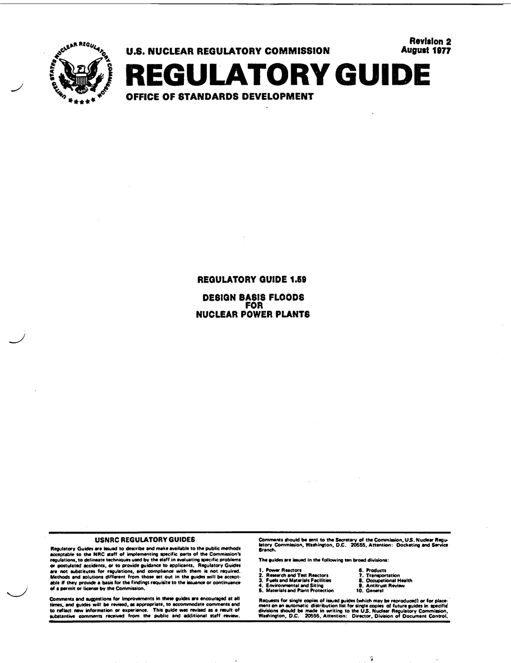 Regulatory Guide 1.59 Design Basis Floods for Nuclear Power Plants