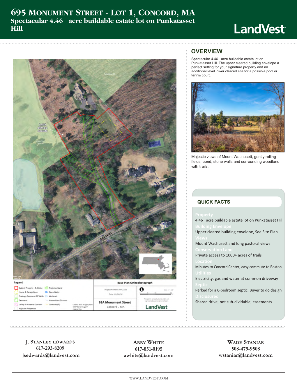 695 MONUMENT STREET - LOT 1, CONCORD, MA Spectacular 4.46± Acre Buildable Estate Lot on Punkatasset Hill