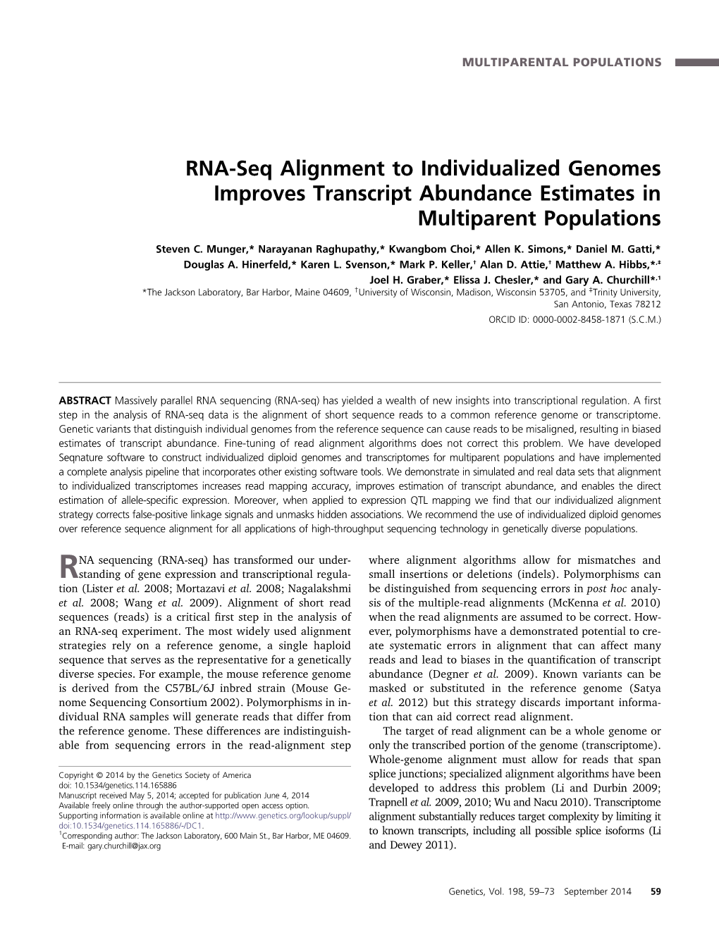 RNA-Seq Alignment to Individualized Genomes Improves Transcript Abundance Estimates in Multiparent Populations