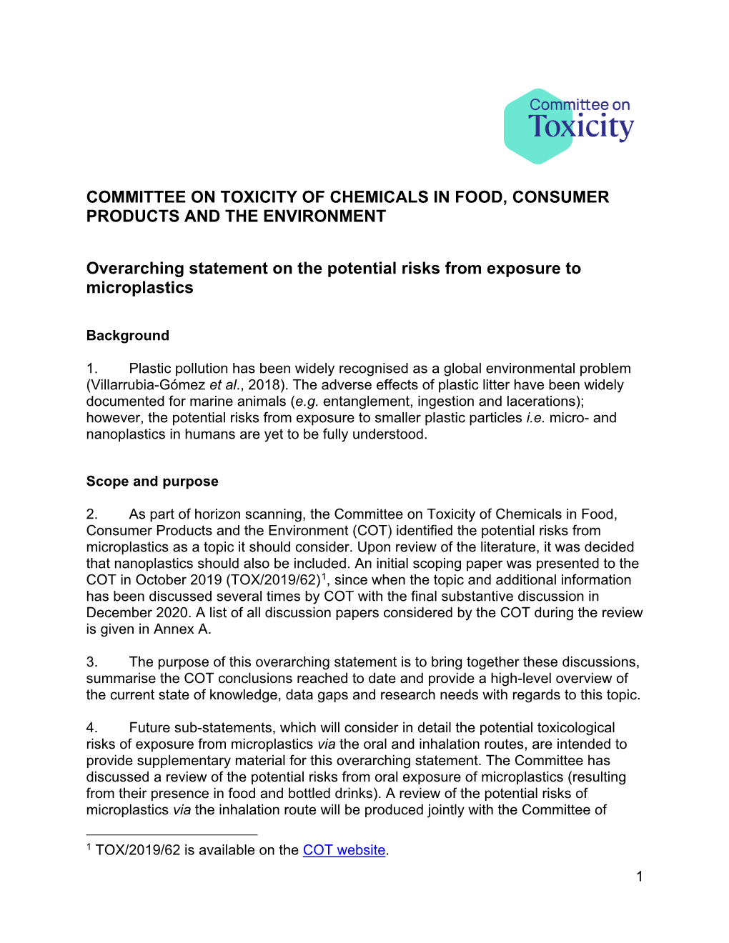 COT Microplastics Overarching Staement 2021