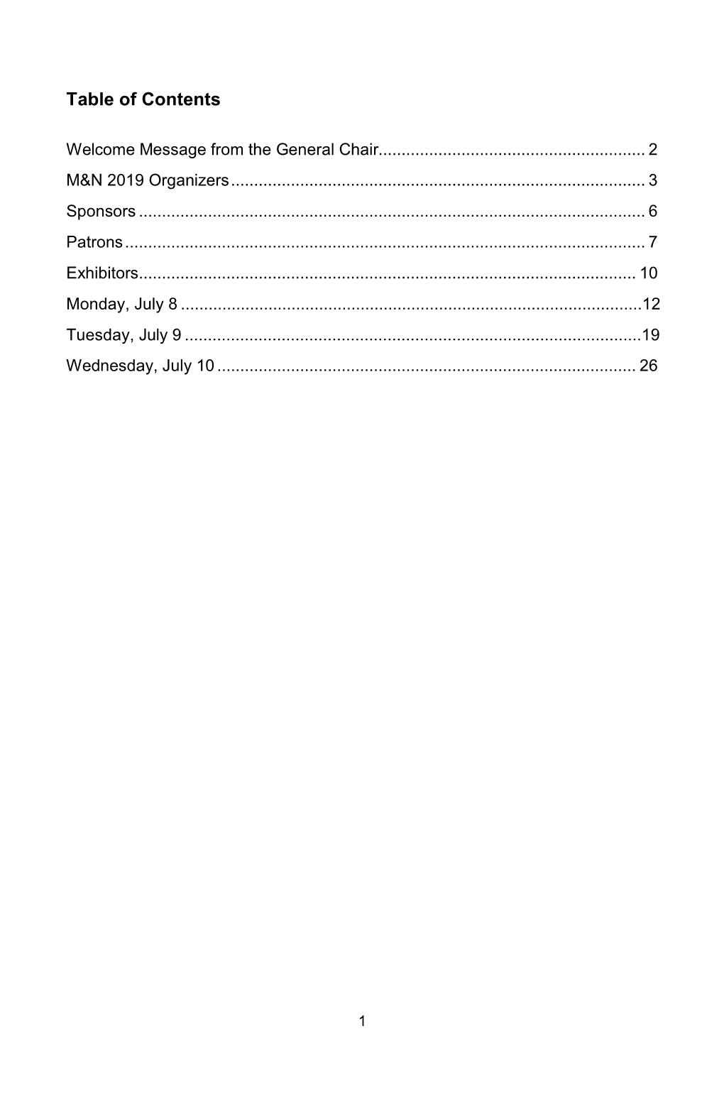 Table of Contents