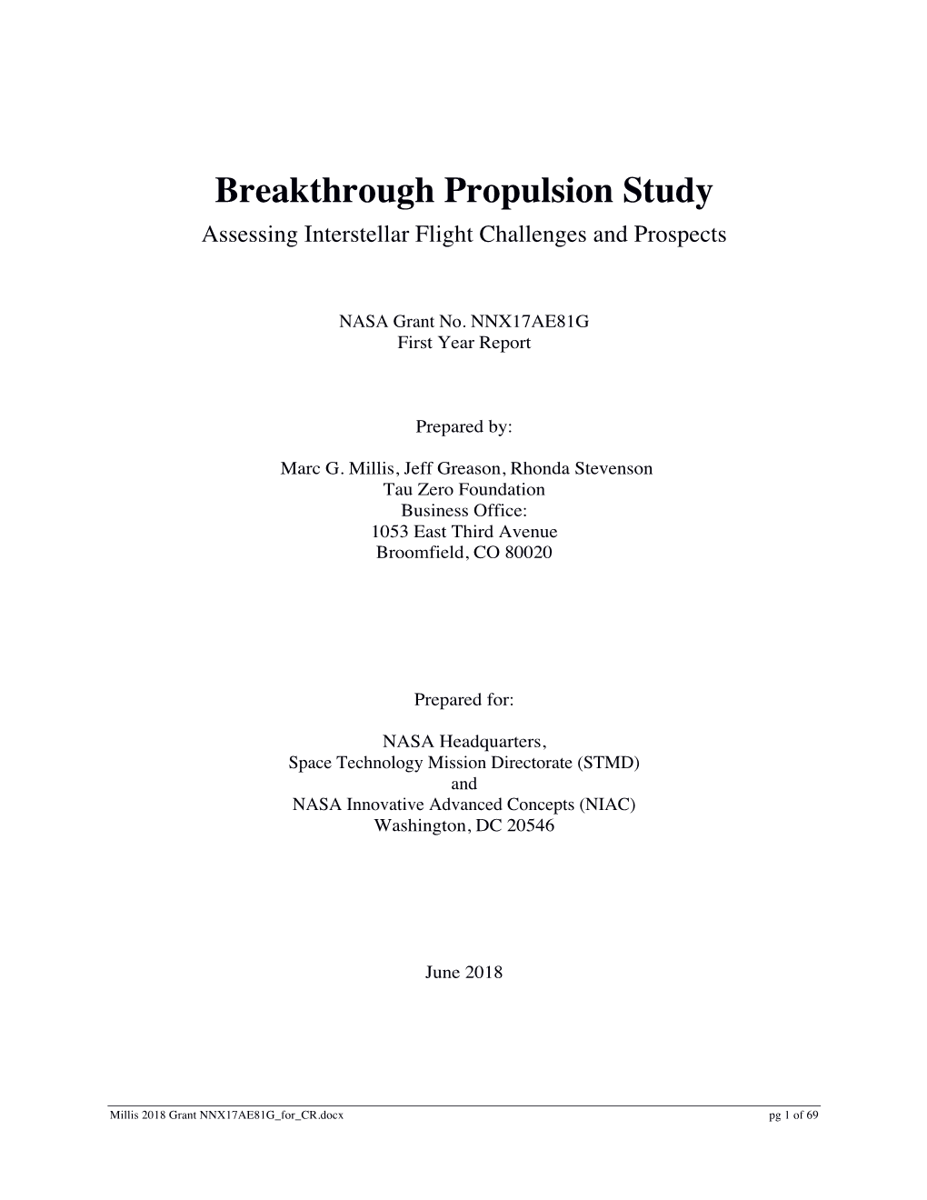 Breakthrough Propulsion Study Assessing Interstellar Flight Challenges and Prospects