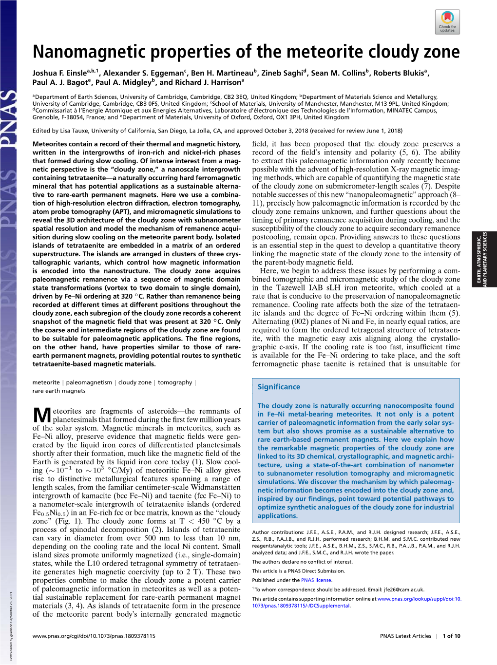 Nanomagnetic Properties of the Meteorite Cloudy Zone