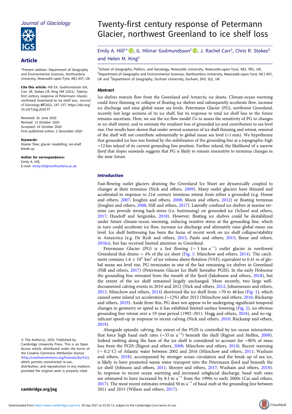 Twenty-First Century Response of Petermann Glacier, Northwest Greenland to Ice Shelf Loss