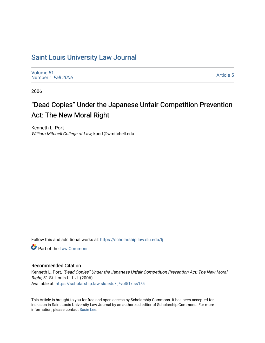 “Dead Copies” Under the Japanese Unfair Competition Prevention Act: the New Moral Right