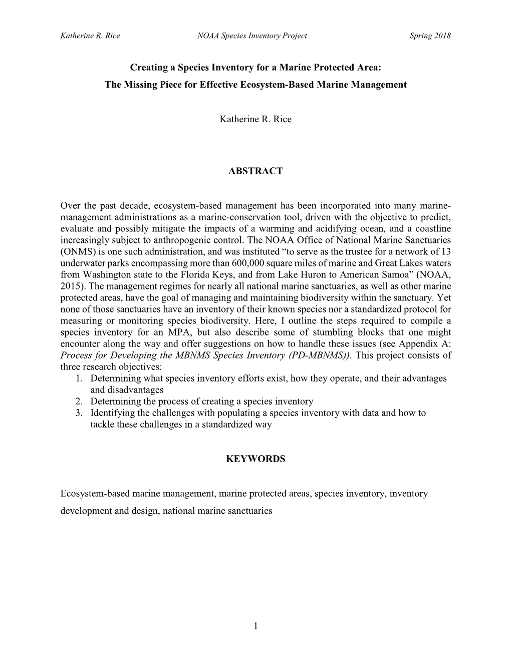 1 Creating a Species Inventory for a Marine Protected Area: the Missing