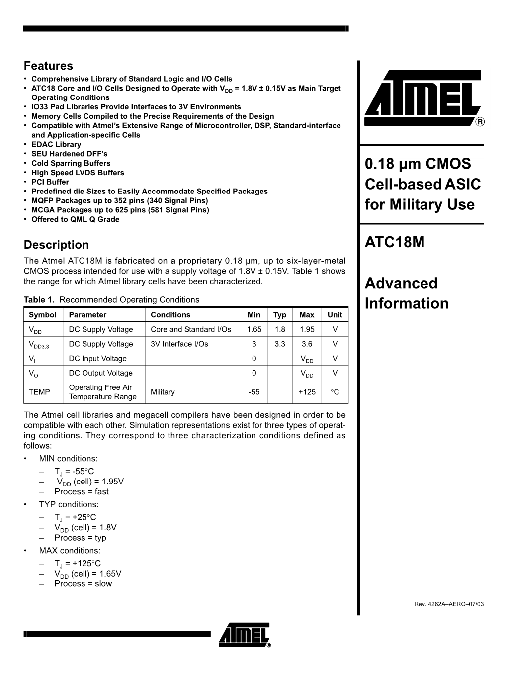 0.18 Um CMOS Cell-Based ASIC Military