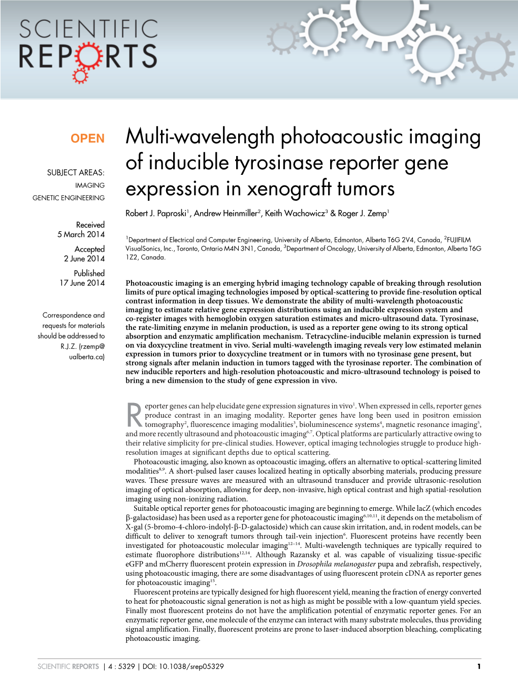 Multi-Wavelength Photoacoustic Imaging of Inducible Tyrosinase Reporter Gene Expression 12