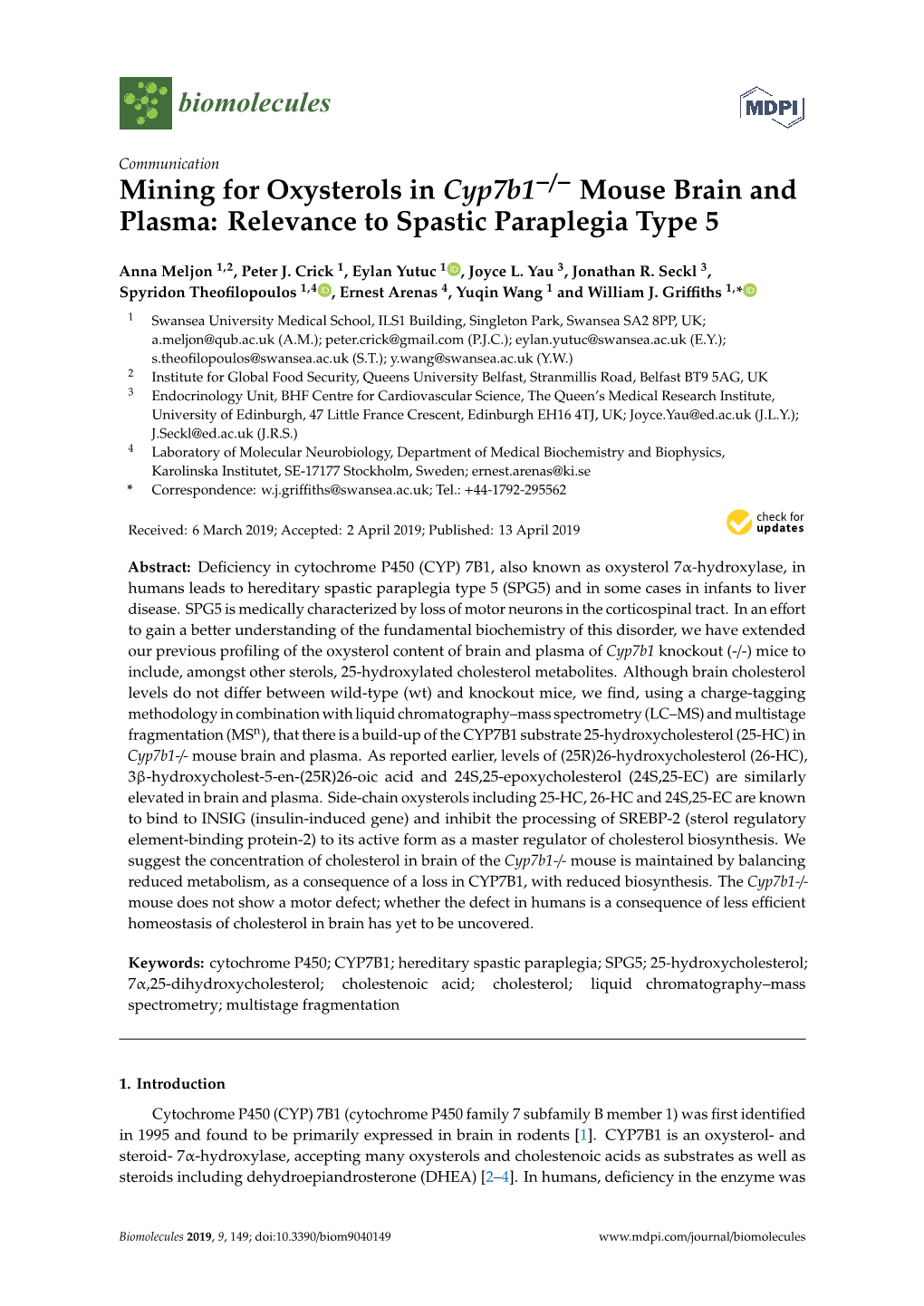 Mining for Oxysterols in Cyp7b1-/- Mouse Brain and Plasma