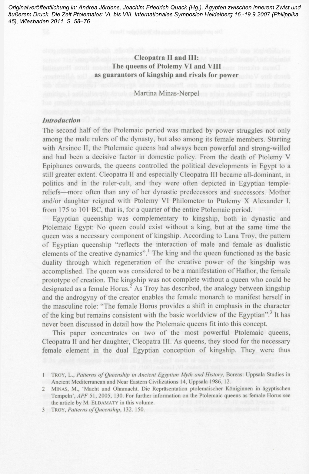 Cleopatra II and III: the Queens of Ptolemy VI and VIII As Guarantors of Kingship and Rivals for Power