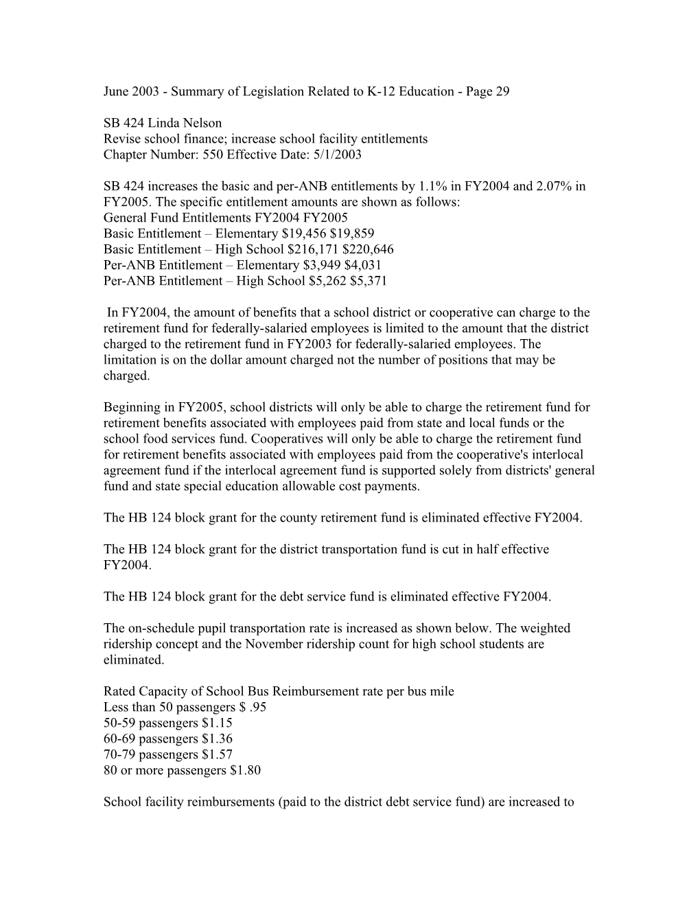 June 2003 - Summary of Legislation Related to K-12 Education - Page 29