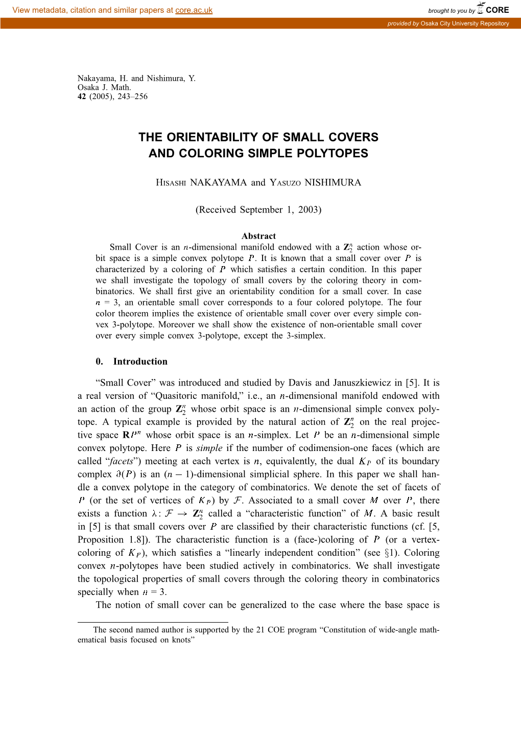 The Orientability of Small Covers and Coloring Simple Polytopes