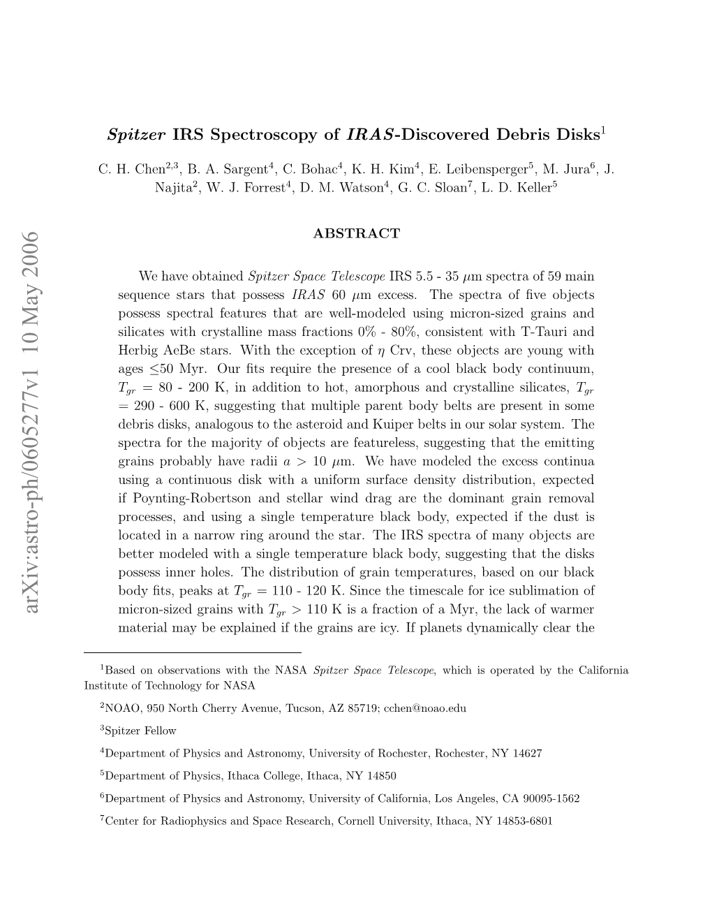 Arxiv:Astro-Ph/0605277V1 10 May 2006 Nttt Ftcnlg O NASA for Technology of Institute .H Chen H