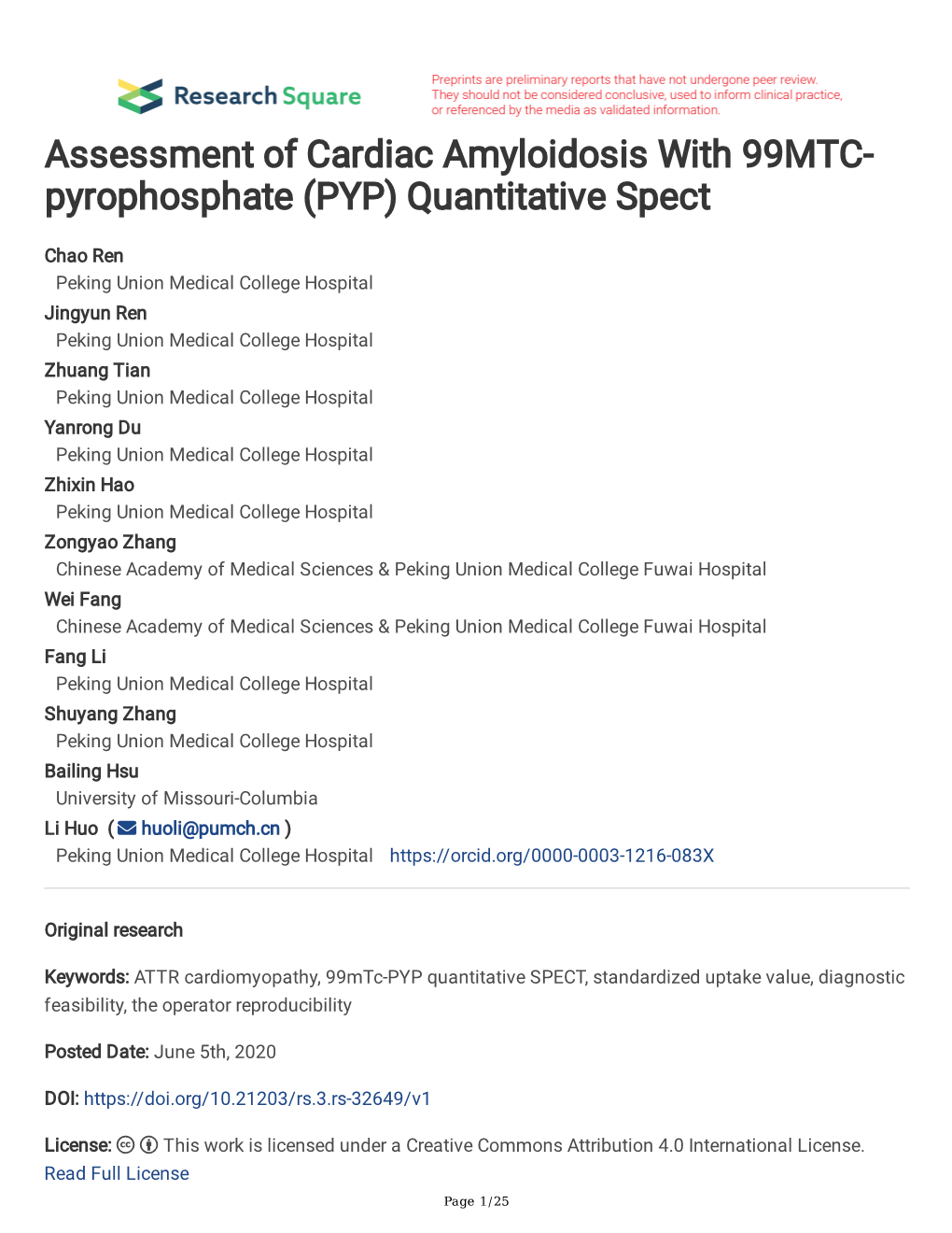 Assessment of Cardiac Amyloidosis with 99MTC- Pyrophosphate (PYP) Quantitative Spect