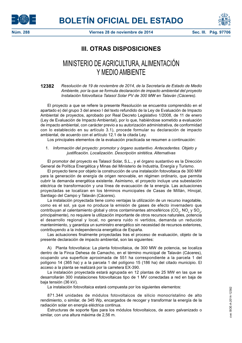 Disposición 12382 Del BOE Núm. 288 De 2014