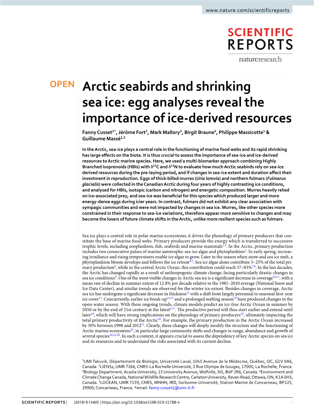 Arctic Seabirds and Shrinking Sea Ice: Egg Analyses Reveal the Importance