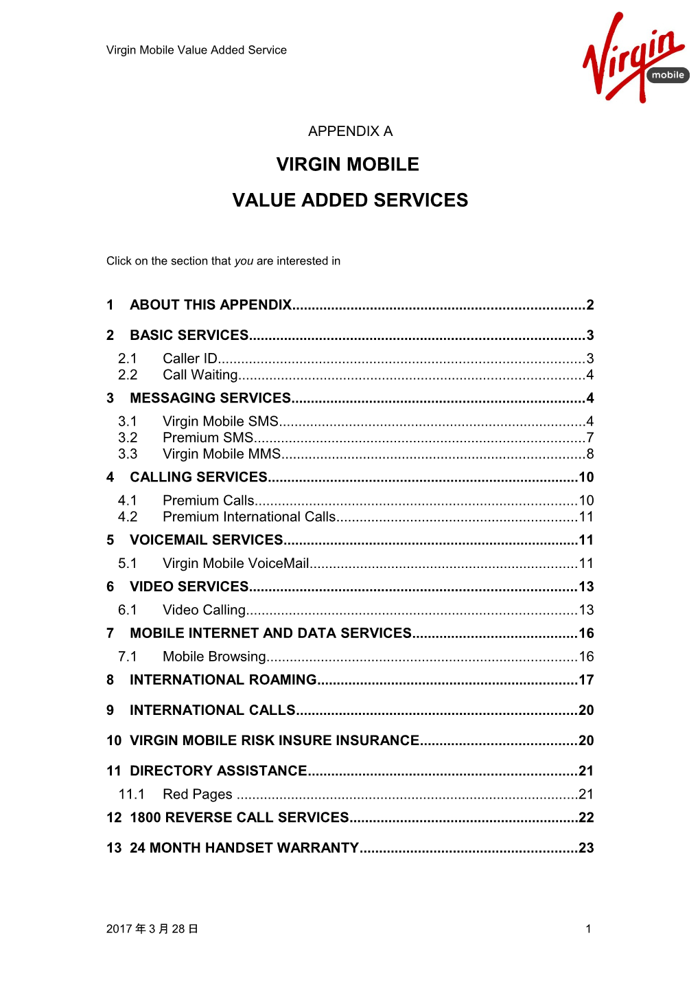 Value Added Service Feature Template