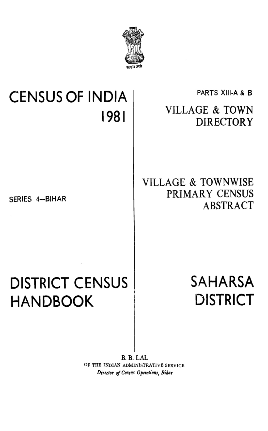 Village & Townwise Primary Census Abstract, Saharsa District, Series-4