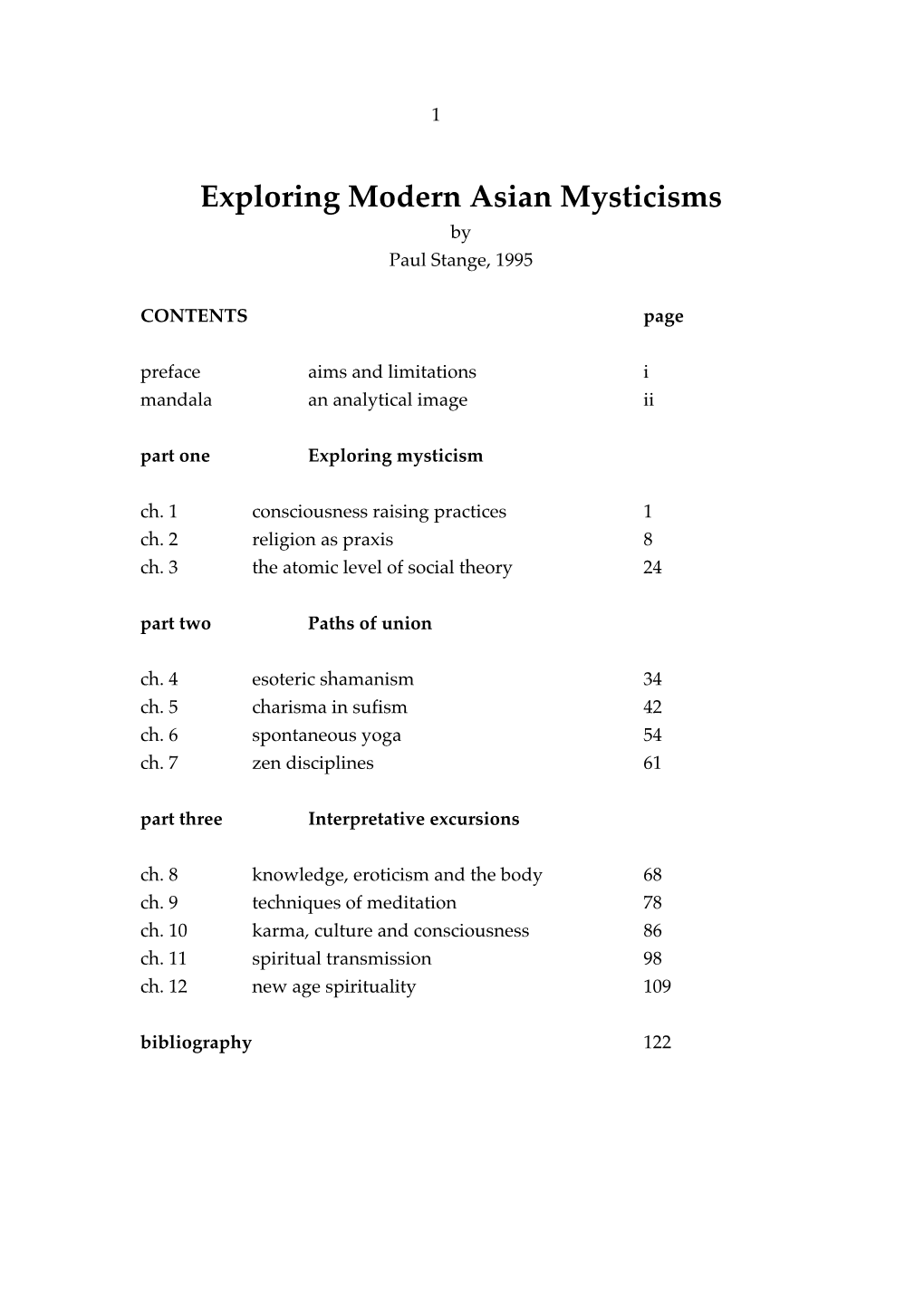 Exploring Modern Asian Mysticisms by Paul Stange, 1995