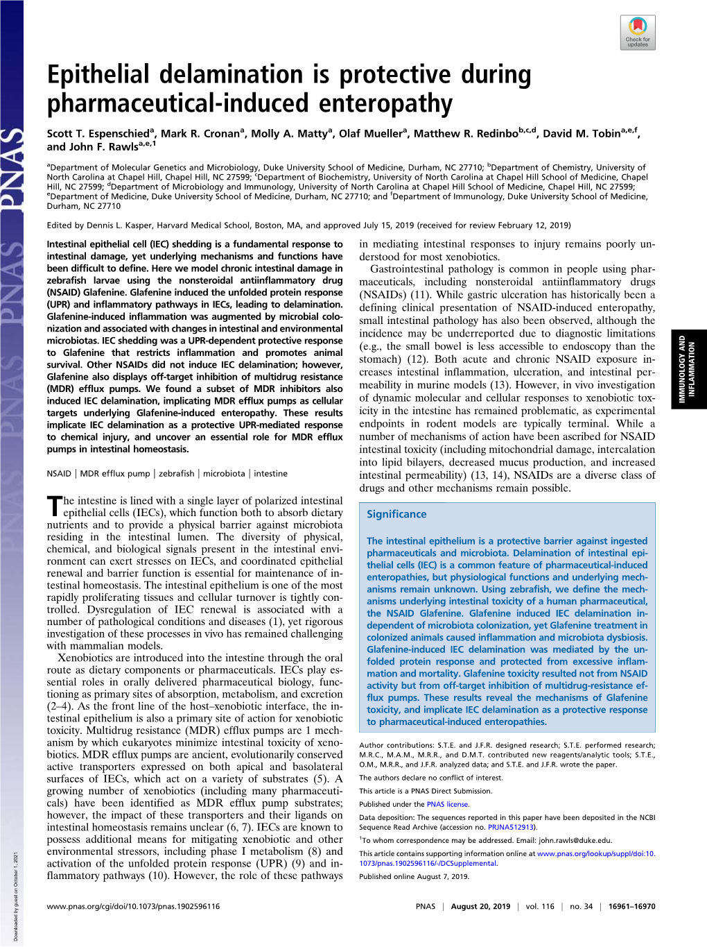 Epithelial Delamination Is Protective During Pharmaceutical-Induced Enteropathy