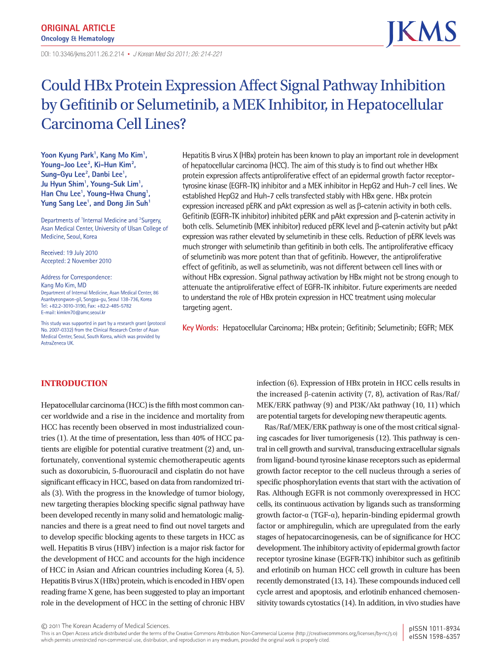 Could Hbx Protein Expression Affect Signal Pathway Inhibition by Gefitinib Or Selumetinib, a MEK Inhibitor, in Hepatocellular Carcinoma Cell Lines?