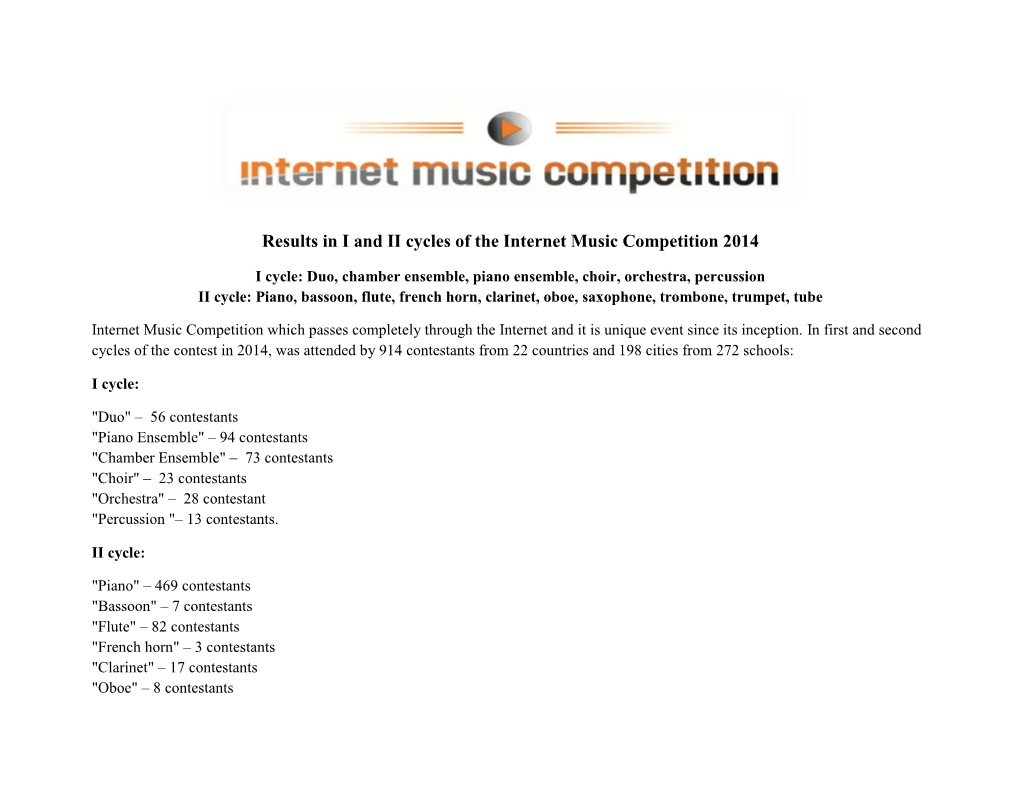 Results in I and II Cycles of the Internet Music Competition 2014