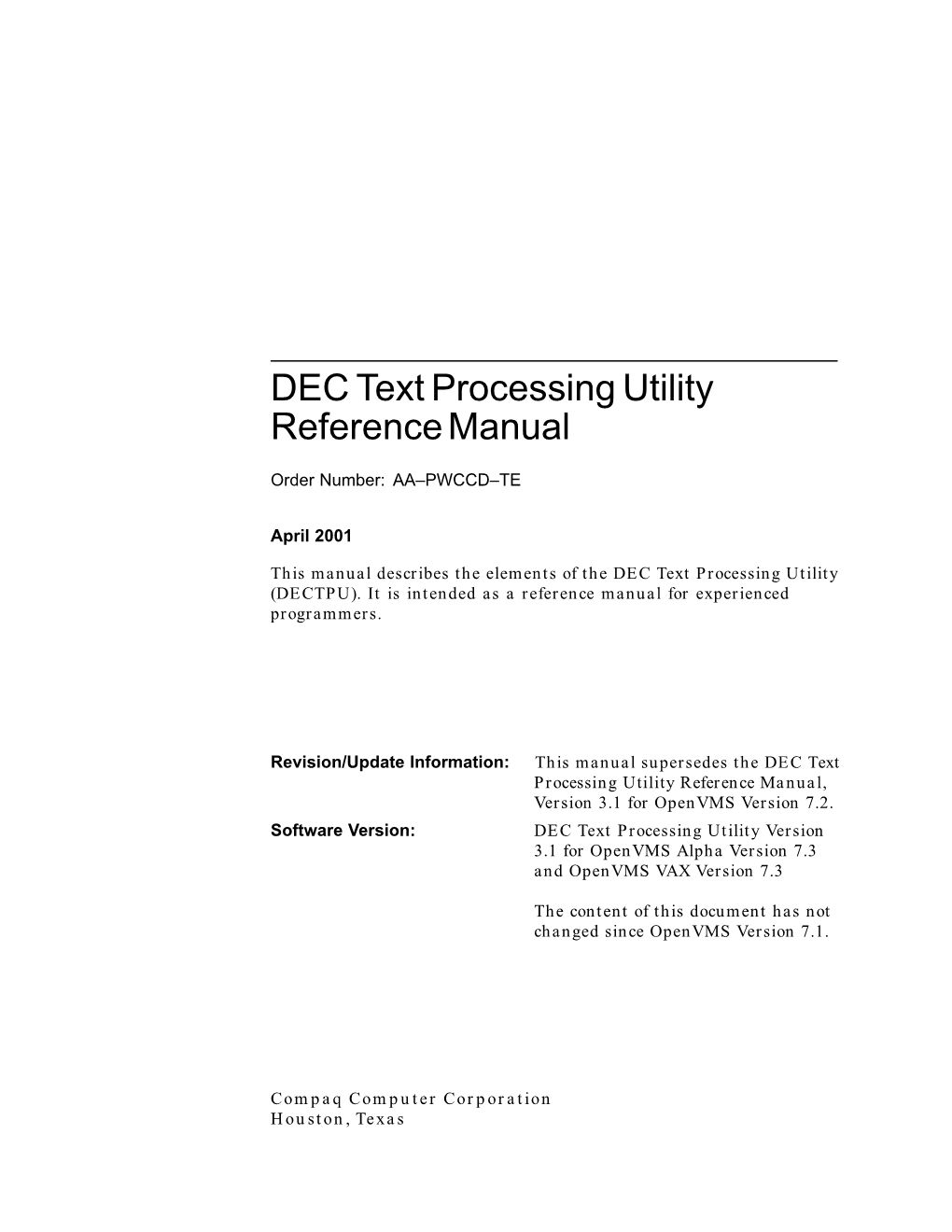 DEC Text Processing Utility Reference Manual