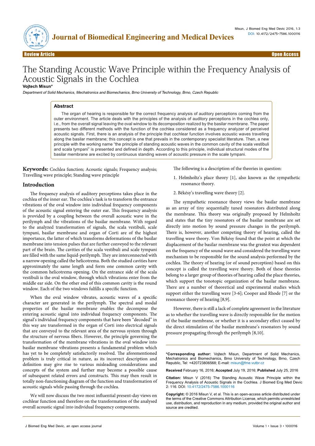 The Standing Acoustic Wave Principle Within the Frequency Analysis Of