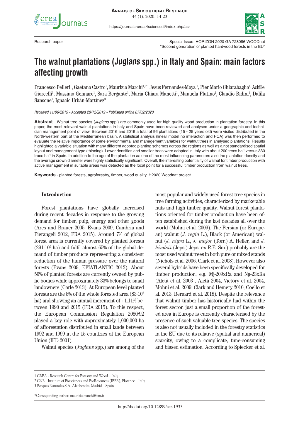 The Walnut Plantations (Juglans Spp.) in Italy and Spain: Main Factors Affecting Growth